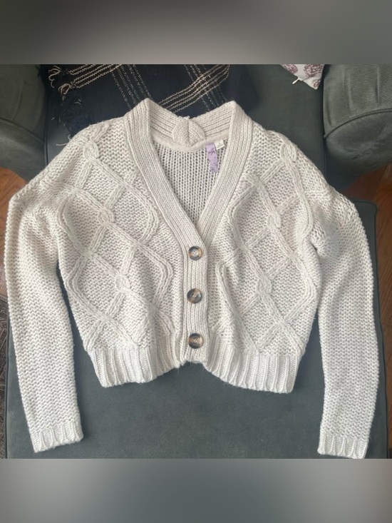 Alya Sweaters - Alya Ivory Cable Knit Button-Front Cardigan